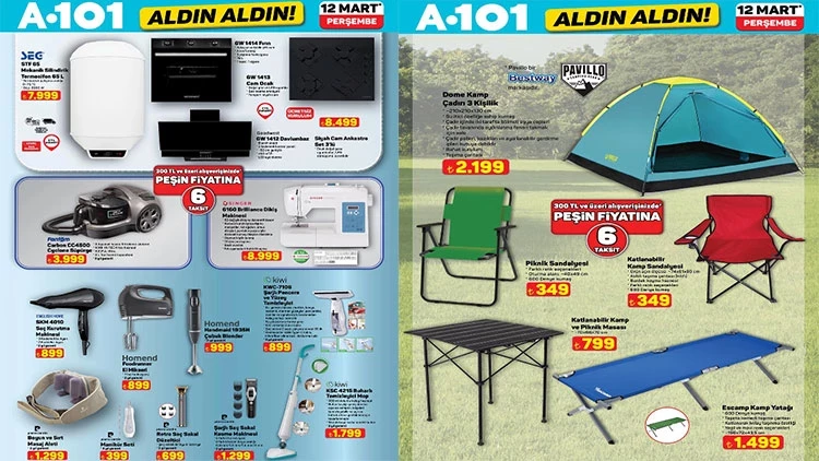 A101 12 Mart 2026 aktüel kataloğu yayımlandı. Ankastre set, elektrikli