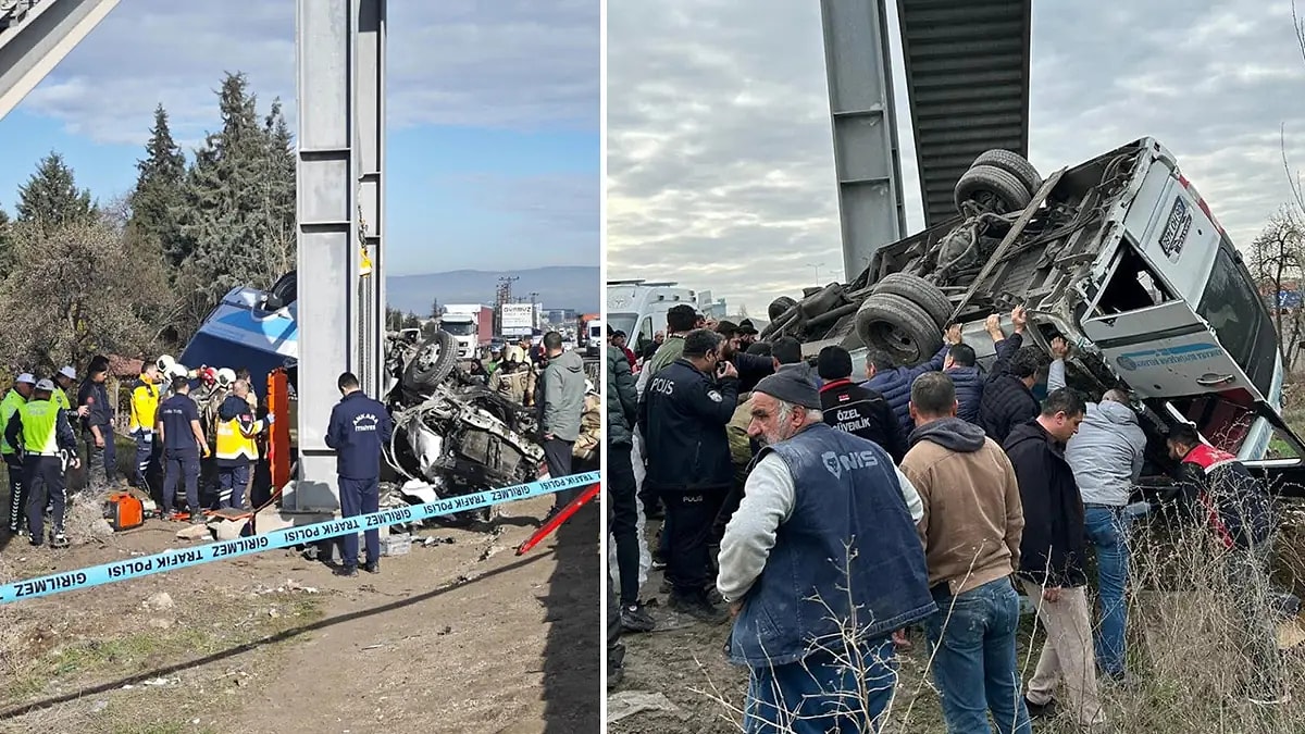 Ankara Kahramankazan’da özel halk otobüsünün üst geçide çarpması sonucu 4